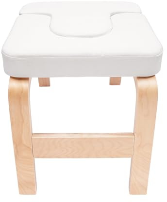 NiuLifeya Yoga Headstand Stool, Wooden Yoga Inversion Chair with PU Padded Cushion, Home Gym Yoga Headstand Bench for Relaxation and Strength Training, Max Load 440lbs, White