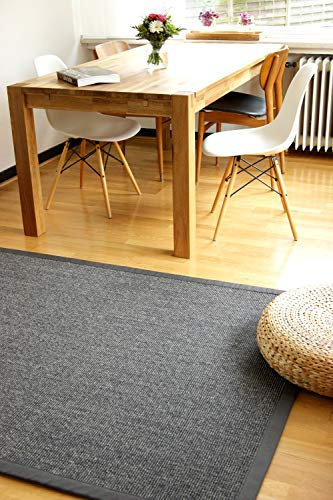 floor factory Sisal Teppich Stone grau anthrazit 190x280 cm 100% Naturfaser mit Leinenbordüre