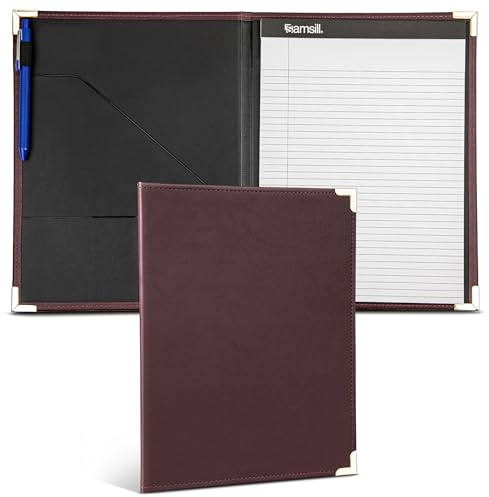 Samsill Classic Collection Business Portfolio - Executive Padfolio for Resume & Document Organizer - 8.5 by 11-Inch Legal Pad, Faux Leather with Brass Corners (Burgundy)