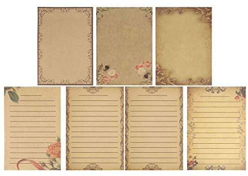 Yoption 56 Sheet Vintage Stationery Paper, Antique Old Fashion Writing Paper for Invitations, Scrapbooking, Penpal, Calligraphy, 7 Design (Writing Stationery Paper Letter Set)