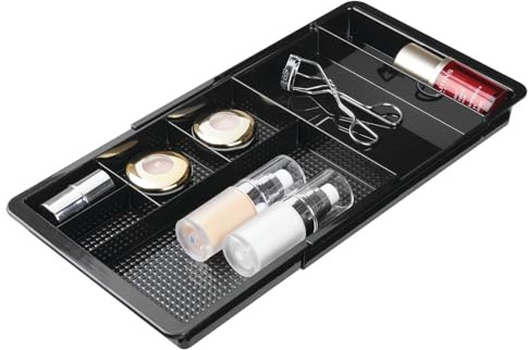 mDesign Expandable Plastic Drawer Organizer and Storage Container for Office Supplies - Gel Pen Pencil, Marker, Stationary, Desk Supply Holder for Drawers and Desktop - Lumiere Collection - Black