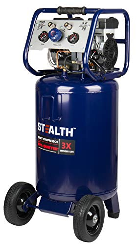 Stealth 20 Gallon Ultra Quiet Air Compressor,1.8 HP Oil-Free Peak 150 PSI 68 Decibel, 5.5 CFM @ 40 PSI 5 CFM @ 90 PSI Silent Long Life Electric Air Compressor W/Wheel for Garage
