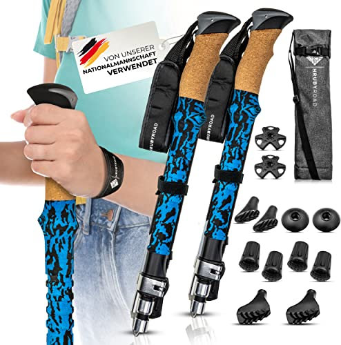 HrubyRoad® Nordic Walking Stöcke Frauen [Ultra STABIL] im Set mit 5 Aufsätzen & passender Tasche | 100% Zuverlässig & Sicher | Verstellbar & Faltbar