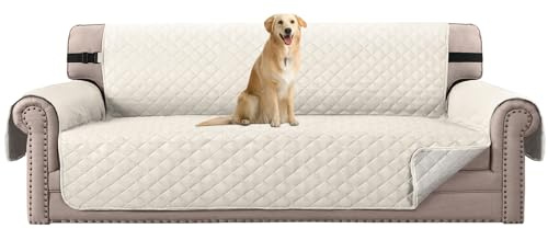 H.VERSAILTEX Reversible Sofa Cover Couch Cover for 3 Cushion Couch Water Resistant Sofa Cover for Living Room Quilted Furniture Couch Cover Washable Couch Protector(Oversized Sofa, Ivory/Beige)