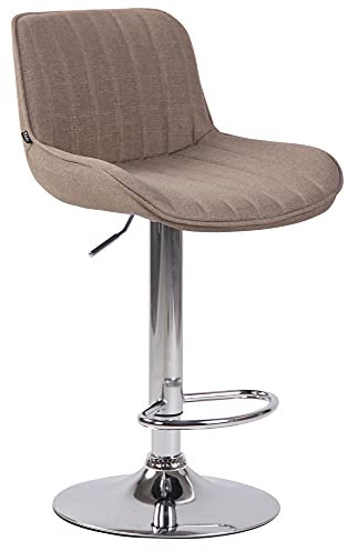 CLP Barhocker Lentini Stoff I Thekenhocker Höhenverstellbar I Barstuhl Mit Fußstütze I 360° Drehbar I Tresenhocker Mit Trompetenfuß, Farbe:Taupe, Gestell Farbe:Chrom