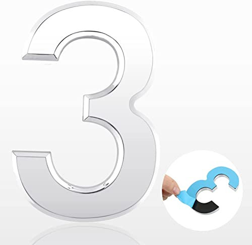 Numéros de boîte aux lettres autocollants 3D 7,1 cm, numéros de maison, numéro d'adresse de rue, panneau de boîte aux lettres pour la maison, le bureau, la salle – 3 (argent)