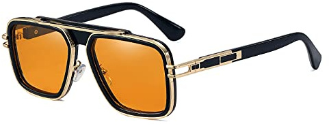 Freckles Mark Trendy Retro Sunglasses for Men Women Classic Stark Vintage Shades 70s Italian Fashion Square Metal Glasses (Yellow/Black, 56)