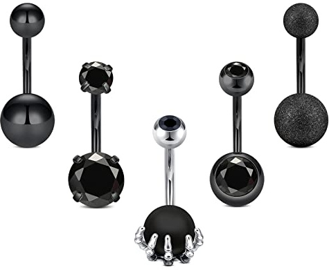 JFORYOU Black Belly Button Rings Stainless Steel 14G CZ Navel Rings Barbells Black Belly Piercing Jewelry