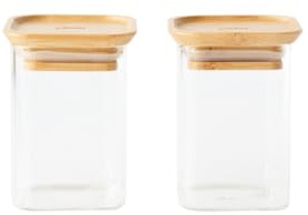 PEBBLY - Set de 2 boîtes carrées en Verre et en Bambou - 2 x 240 ML - Idéales pour Stocker des épices et des Herbes