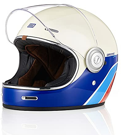 ORIGINE Full Face Integral Motorradhelm Vintage Retro Style Fiberglas Crash Helm ECE(Classic White,L)
