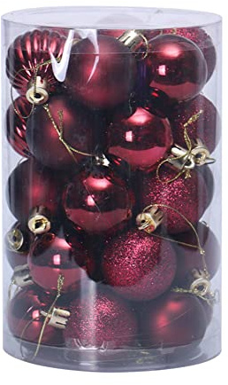 Uposao 34 Stück Kunststoff Weihnachtskugeln,Christbaumkugeln Set Weihnachtskugeln Weihnachtsbaumschmuck Baumkugeln Weihnachtsbaum Deko Aufhänger Ornamente für Weihnachtsfeier ∅40mm, Weinrot