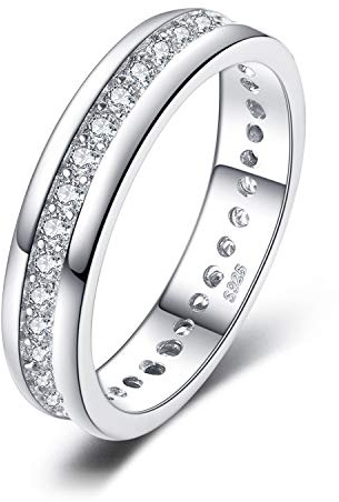 JewelryPalace White Gold Plated 925 Sterling Silver Rings for Women, Channel Set Wedding Band Eternity Ring, Anniversary CZ Simulated Diamond Ring, Girls Womens Jewellery Gifts I