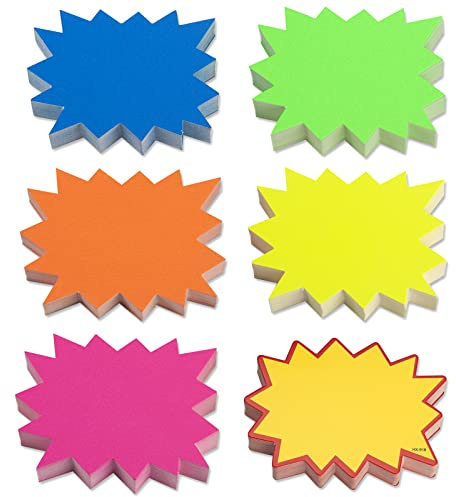 RSXING 300 Pcs Starburst Signs Fluorescent Price Signs, Blank Star Shape Signs Price Eye-catching, Retail Store Price Label Garage Sale Supplies Tags for Party Favors