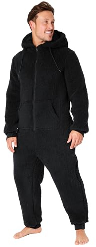 Pijama Hombre Entero - Onesie con Cierre Cremallera Completo, Talla M-3XL, Regalo Hombre Navidad (Negro, XL)