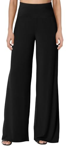 JZC Women's Palazzo Lounge Pants Stretchy Wide Leg Casual Trousers Comfy High Waist Flowy Pants Black XXXLarge