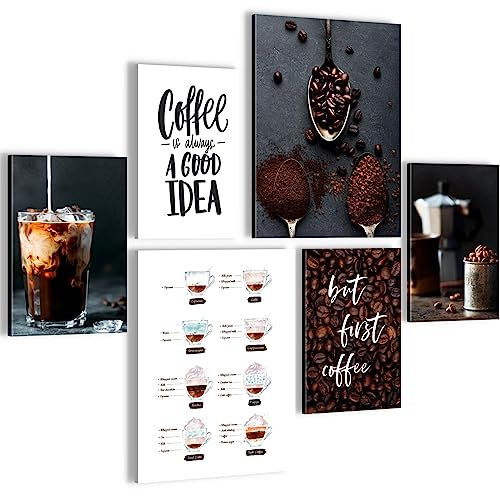 Novart Wandbilder Set Kaffee Coffee Küche - KEIN EXTRA RAHMEN BENÖTIGT - Modern Deko - Esszimmer Küchenbilder N027663a