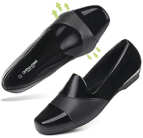 Ortho+rest Zapatos de mujer para ortopedia, Hallux Valgus, zapatos de vestir, mocasines con plantillas ortopédicas, Negro brillante, 37.5 EU