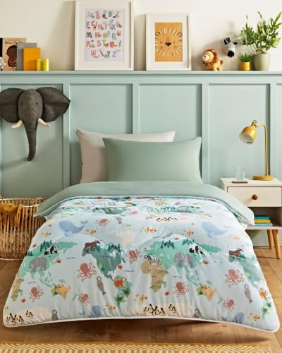 Night Lark Children's Coverless Duvet 4.5 Tog - Animal Atlas, Double | Advanced Smartfil® Fibre, Machine Washable, Hypoallergenic, Coverless Duvet Double Bed Size & Pillowcase Set