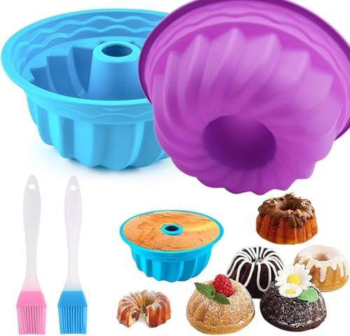 STOUCLA Gugelhupfform silikon, silikonbakform, Gugelhupfform, gugelhupf, bakform, kakform, högkvalitativ silikonkakform för tårta, bröd, 2 stycken, lila, blå, Ø 16,5 cm
