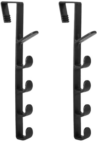2 Stück Vertikaler Türhaken, Türgarderobe zum Einhängen, Anti Rutsch Türhaken, Kein Bohren Erforderlich, 5 Haken Design, Schwarz Türhaken für Handtuch, Kleidung, Handtaschen(28mm)