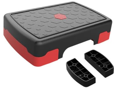 Perfeclan Stepper aeróbico, de Ejercicios, Tabla de Equilibrio Estable, Step de Entrenamiento para Gimnasio en casa, Cardio, Rojo Negro con Riser