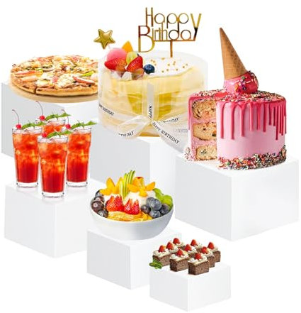 GOURDBRO Presentoir Aperitif Buffet Cube, Presentoir a Gateau en Acrylique, Presentoir Parfum, Supports de Buffet Mariage pour Traiteur, Dessert, Bijoux, Figurines, Bonbons, Aliments (Blanc, 5-10in)