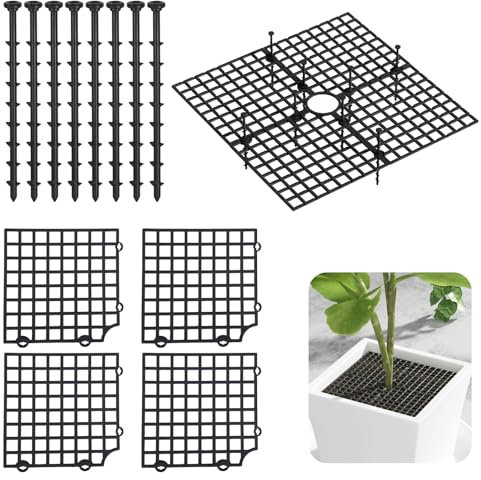 DGMI 8 Pezzi Vaso Piante Griglia Vasi Fiori,30x30cm Dimensioni Tagliabili,Protezione per Piante,per piante in vaso, griglia per piante in vaso (Nero)