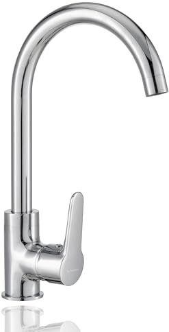 HOMSSY Robinet mitigeur d'évier - Corps en laiton avec finition chromée, bec rotatif, installation facile avec fixateur Easy Fix 35