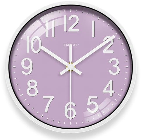 TAHEAT Wall Clock, Decorative Modern Purple Clock for Kitchen Living Room Bedroom Bathroom Office (Small 8 Inch)