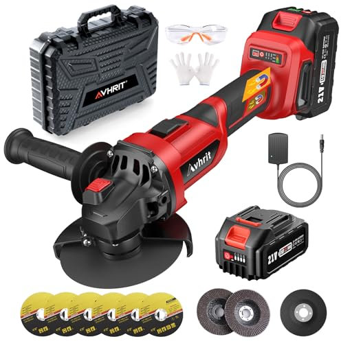 Amoladora angular con batería, 125 mm, 9500 rpm, sin escobillas, amoladora angular con 1 batería de 4000 mAh, lijadora de batería de 21 V con discos de corte, lijadora de compartimentos para separar y