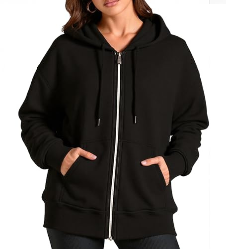 Neteson Felpa Donna con Cappuccio e Zip Giacca Sportiva in Pile Leggero Hoodie Sweatshirt Manica Lunga Aperto con Tasche Cerniera Felpe Casual Classico Primavera Autunno Invernale Oversize
