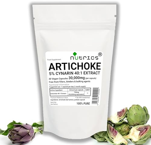 Nutrics® 30,000mg (per Capsule) Artichoke Leaf Extract 30 V Capsules 100% Pure No fillers Binders or Bulking Agents (1 Month Supply)