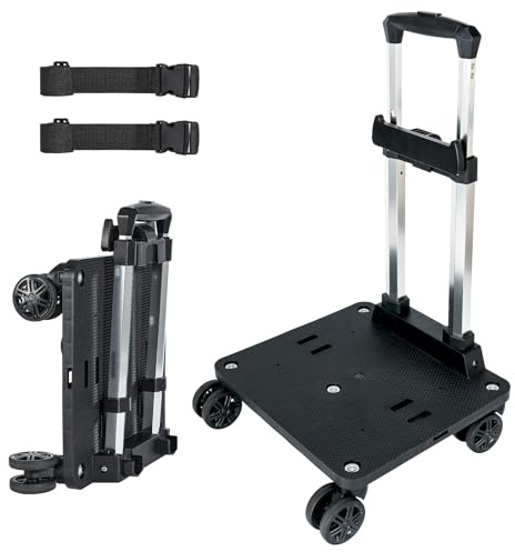 Amythe Chariot pour Sac à Dos, Trolley Scolaire Universel Pliable avec 5 Roues et 2 Sangles de Fixation pour Cartable et Bagages de Voyage, Hauteur Réglable, Noir