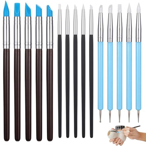 HX-pyahgtv Set di 15 pennelli in silicone, strumenti per modellare il fondotinta, in silicone, per pittura in gomma, per artigianato in ceramica e fai da te, nail art (bianco, blu, celeste)