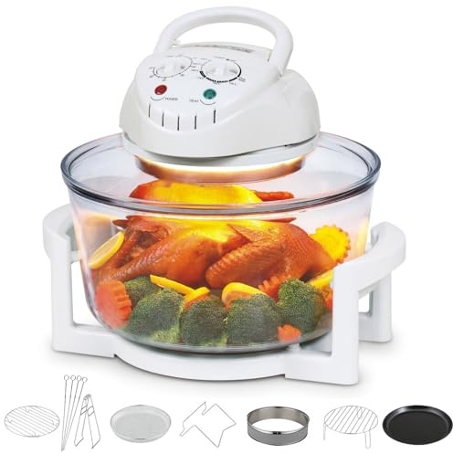 Horno de halógeno, horno freidora de aire de 17L, freidora de aire halógeno con 8 piezas de cocina y tapa, calefacción 360°, para asar y grillar, cocina alimentos sabrosos sin aceite, comidas