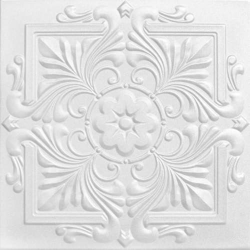 À LA MAISON CEILINGS R14 Victorian Foam Glue-up Ceiling Tile (21.6 sq. ft./Case), Pack of 8, Plain White