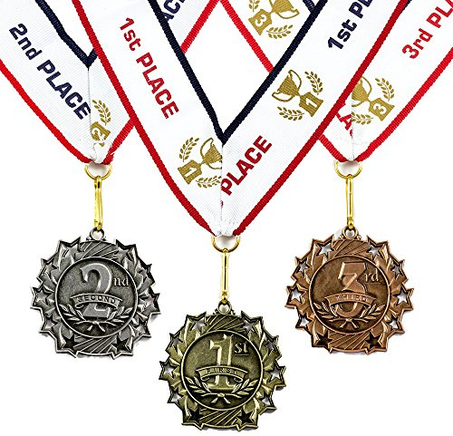 All Quality 1st 2nd 3rd Place Ten Star Award Medals - 3 Piece Set (Gold, Silver, Bronze) Includes Neck Ribbon (1 Pack)