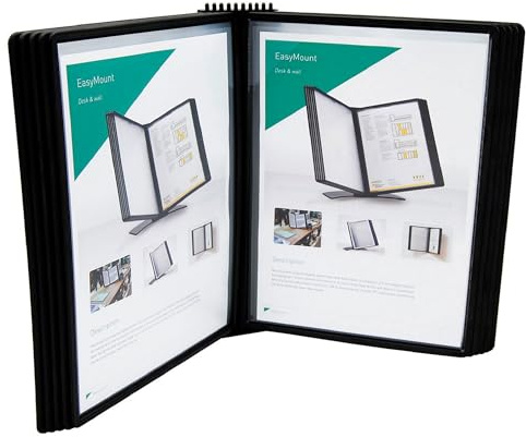 Tarifold Wall Mount Reference & Display System, 10 Double-Sided Pockets, 20 Sheet Capacity, Expandable, Durable ABS Plastic & Metal, Letter Size, Made in Denmark, Black
