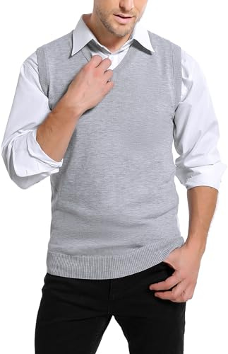 Sykooria Gilet Uomo Scollo a V Senza Maniche in Maglia | Scollo a V, Senza Maniche, Maglia Fine, Slim Fit, Stile Elegante Casual, Primavera Autunno Inverno, Ufficio e Tempo Libero