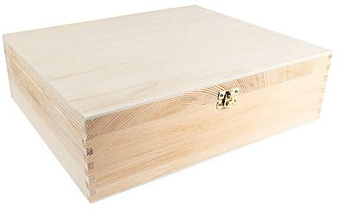 Caja de vino de madera con tapa, 3 compartimentos interiores, 35 x 30 x 10 cm, con cierre de metal dorado, ideal para manualidades y pintura, caja de madera DIY