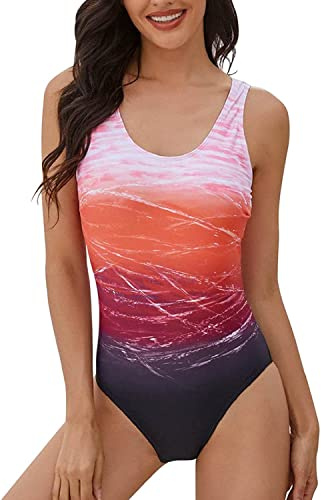heekpek One Piece Swimsuit Women Tummy Control Swimsuit High Waisted Women Swimming Costume Vintage Swimsuits Swimwear, Red, Size S