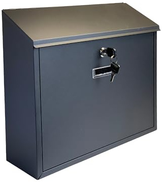 Buckingham Large Mail Post Box Black Wall Mounted Lockable Premium Steel Outdoor Letter Box with Name Slot Weatherproof Easy to Install for Homes Flats 36 Cm