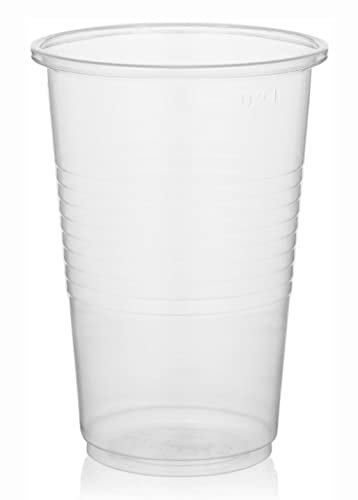 Vasos de plástico LogiPack GeRo: vasos con marca de calibración de 0,2 l | Vasos desechables de plástico duro (PP), transparentes | Vasos para cerveza y fiestas: vasos de plástico, 100 unidades.