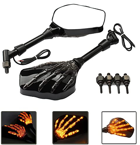 Heart Horse Motorcycle Mirrors Rear View Mirrors,Elctric bright Skull Skeleton Hand Rearview mirror,Suitable for most motorcycles with a diameter of 8 mm 10 mm