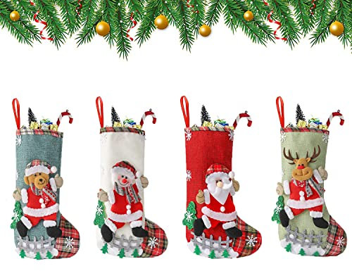 Youery 4 Stück Weihnachtsstrumpf, Weihnachtsbaum Geschenktüte Bonbontasche, Weihnachten Christmas Stocking für Weihnachtsbaum Kamin Deko, Weihnachtssocken für Weihnachten Geschenke
