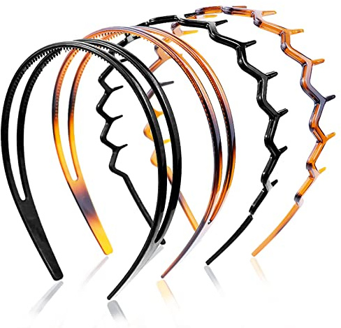 REDANHA 4-Piece Plastic Hairband Set - Zigzag Headband with Sharks Tooth Design, Non-Slip Double Row Teeth Hair Comb for Women & Girls - Black & Brown