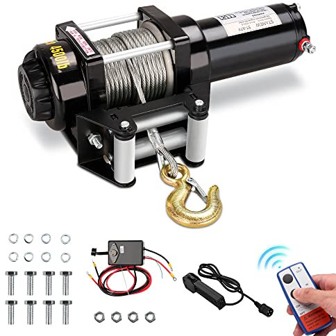 STANEW Cabrestante Eléctrico de 12 V Remolcado a 4500 LB / 2041 kg 10 m de Cuerda de Acero, Negro, Cabrestante de Cuerda Sintética de Control Remoto Inalámbrico