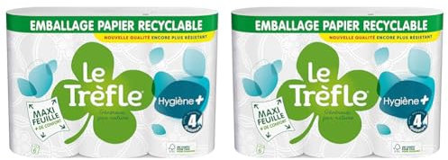 Le Trefoil Hygiene + Toilettenpapier, 6 Rollen, 4 Stärken (Packung mit 2)