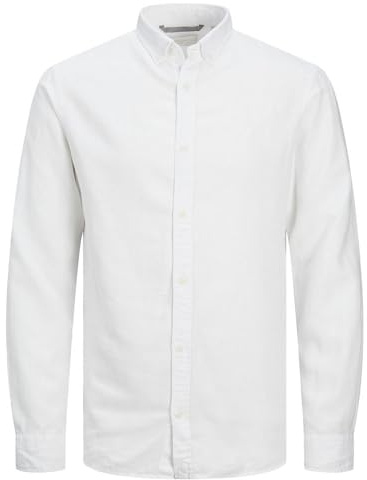 JACK & JONES Jprccmakze Linen Shirt L/S Button Down, Bright White/fit: Comfort fit, S