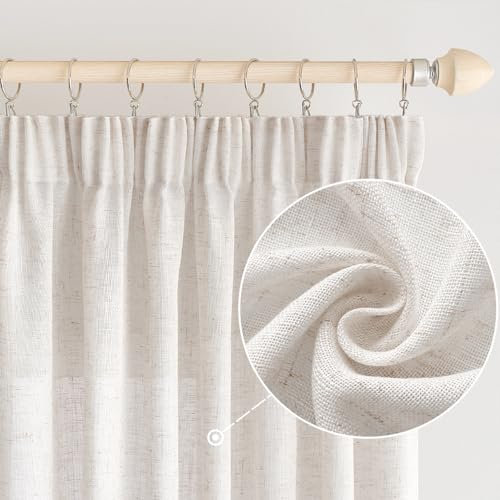 EMEMA Cortinas Cortina De Lino con CordóN Cortina De Lino Aspecto Moderno Semi-Transparente para Sala De Estar PañUelo Decorativo Cortinas De Cocina PañUelo De Lazo Marfil 140 x 225 cm